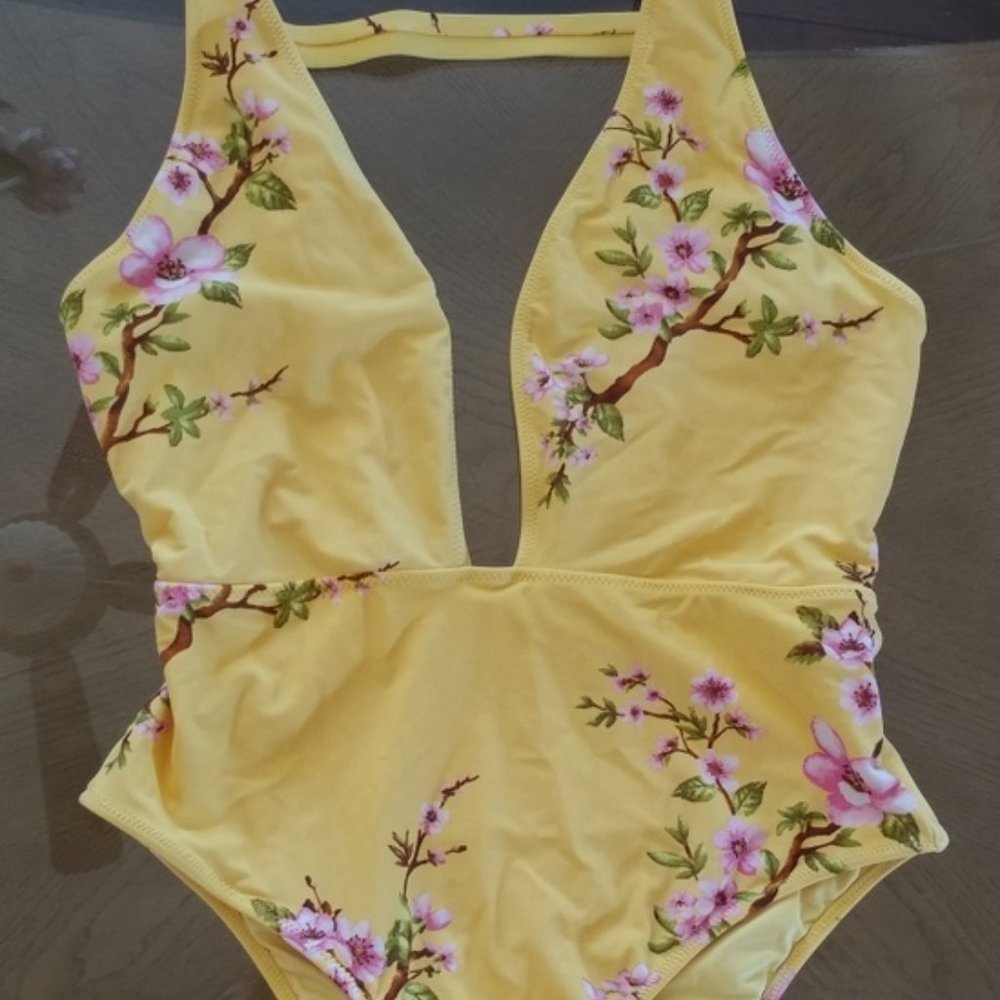 Yellow with flowers one-piece swimsuit